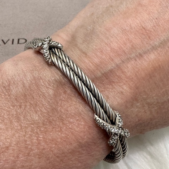 David Yurman .925 Double Diamond Crossover X Double Cable Bracelet - Picture 8 of 10